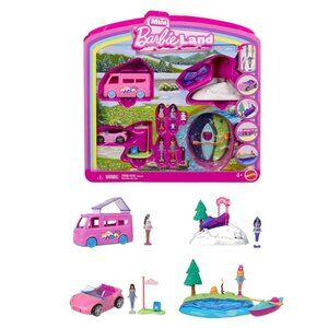 Barbie Mini BarbieLand 4-Pack Doll & Toy Vehicle Set with 4 1.5-inch Dolls & 4 I